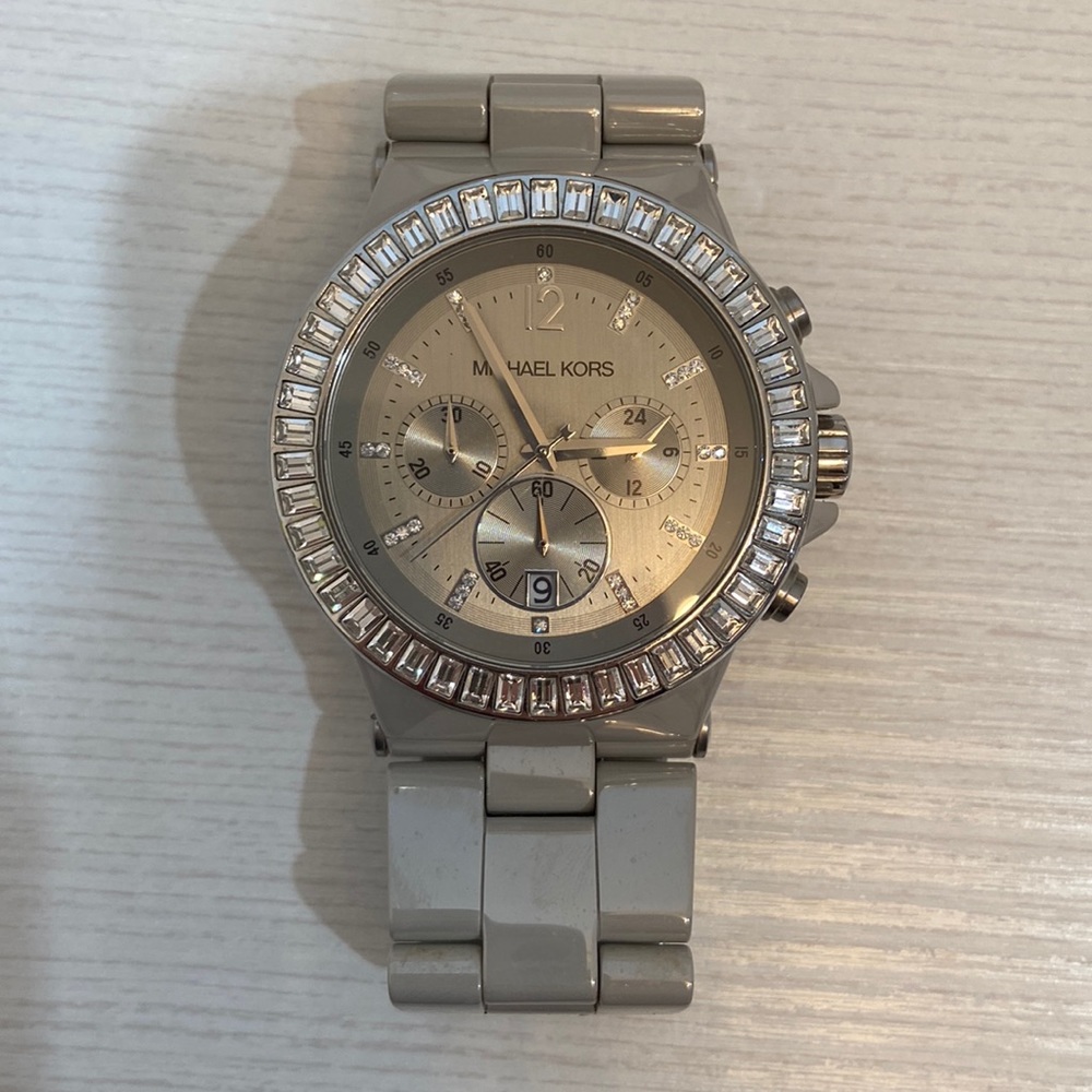 Michael Kors  Dylan Grey Ceramic Glitz Chronograph Watch